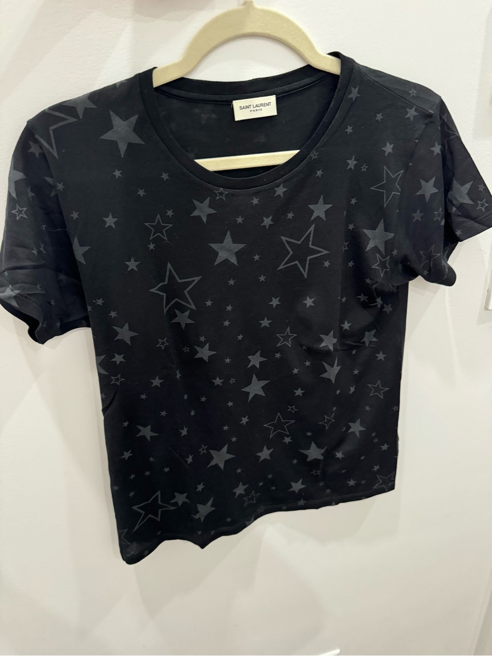 Saint Laurent Black Tee with Gray Star Motif